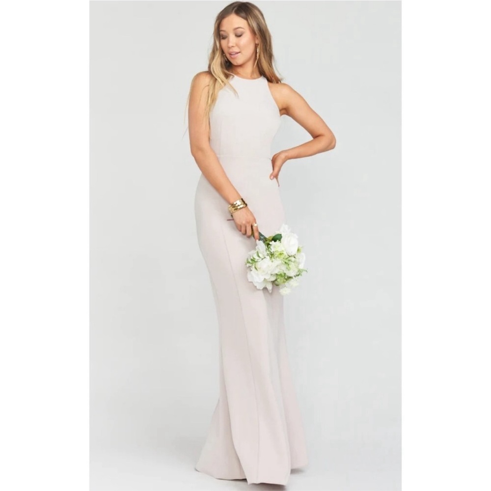 NWT SHOW ME YOUR MUMU Chicago High Neck Gray Blush Bridesmaid Dress Gown Sz XXS